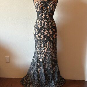 Jovani Scallop Strapless Dress. Size 6. Black and Nude.